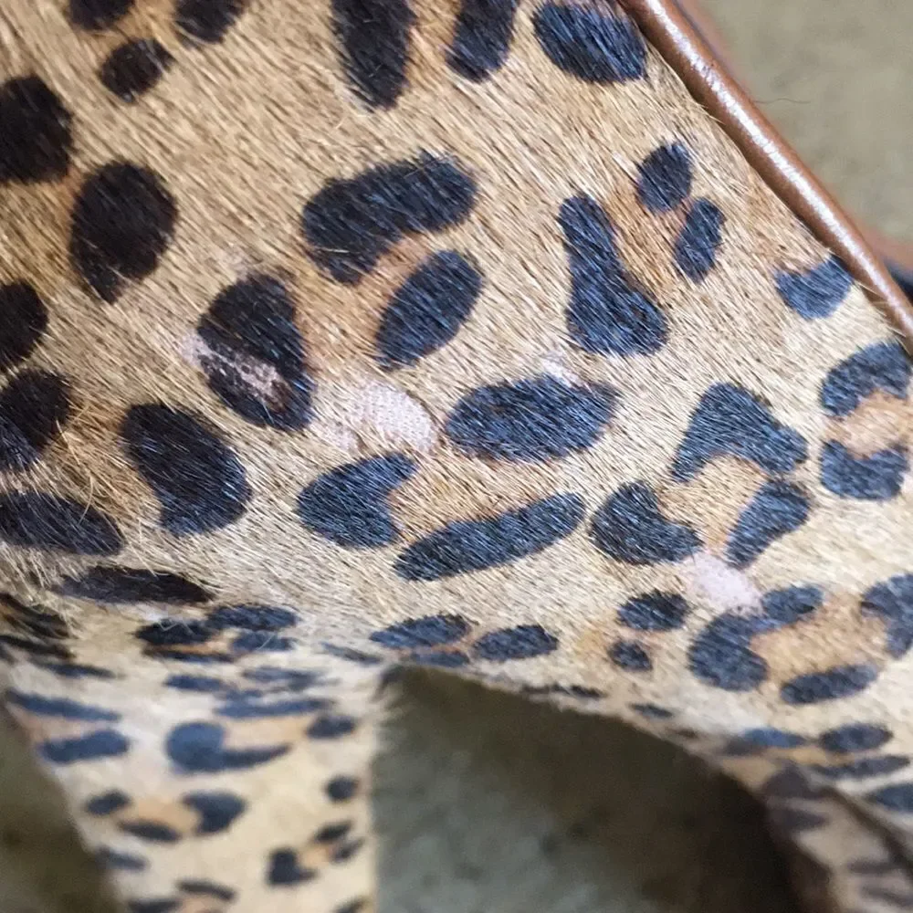 Leopard print calf hair platform heels